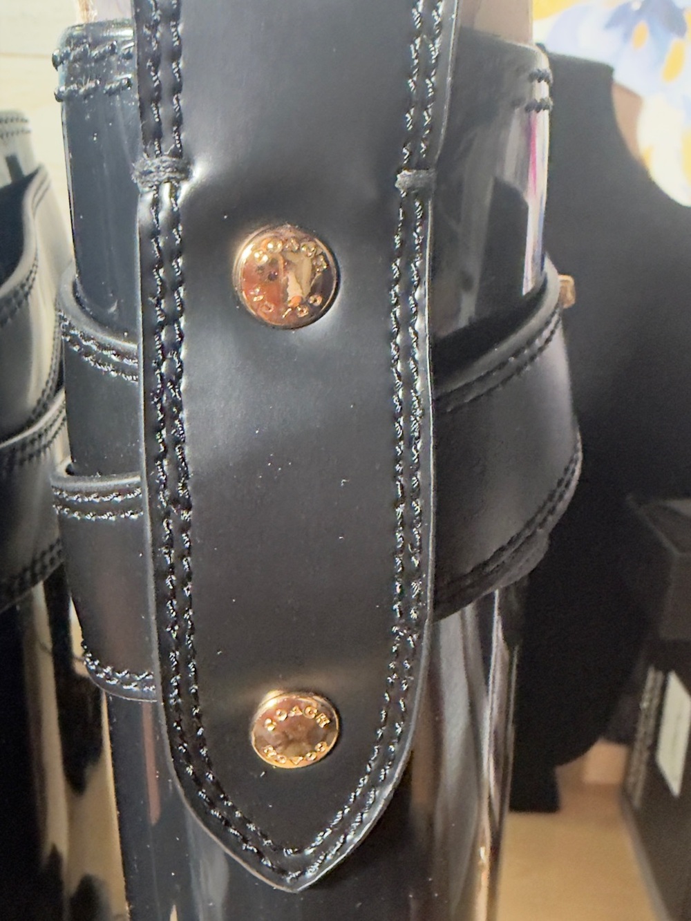 COACH Black Woman Gloss Rain Boots - Signature Logo - Picture 9 of 12